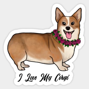 I Love My Corgi Dog With Rose Necklace Sticker